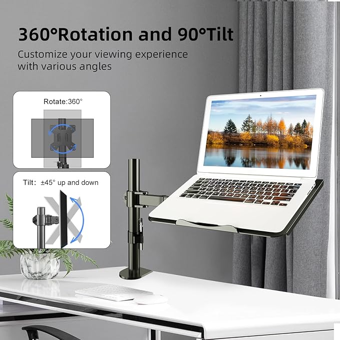 Suptek Single Laptop Notebook Desk Mount with Tray for 13-27 inch Computer Screen, Fully Adjustable Laptop Desk Arm for Notebook up to 17’’, Weight up to 15.6 lbs