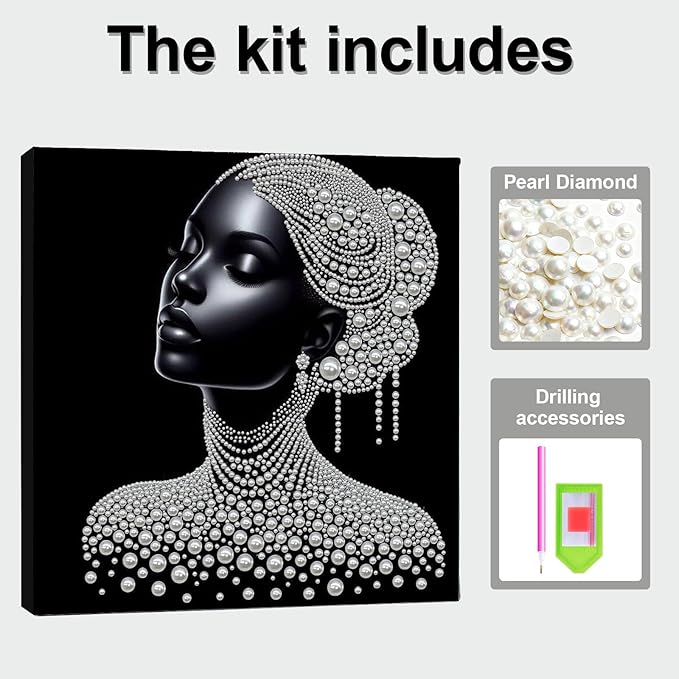 DIY Pearl Painting Kit with Wooden Frame, 3D Plastic Pearl Gemstone Ocean Art Craft for Adults Beginners, Diamond Art Kits for Adults, Home Wall Decor Ready Gift for Women(Woman)(30 * 30cm)