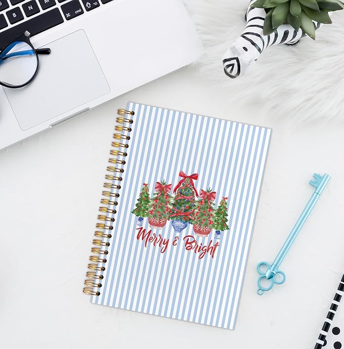 Chinoiserie Christmas Spiral Notebook, Coquette Red Bow Grandmillennial Christmas Journal for School Office Supplies, Preppy Xmas Aesthetic Holiday Hardcover Journal 5.5x8.3 Inch