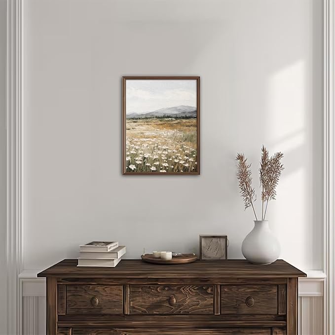 uniro Vintage Wall Art Decor Spring Muted Wildflower Field Wall Painting Canvas Prints Farmhouse Wall Art Room Decor Vintage Landscape Art Pictures for Bathroom Wall Decor(8" x 10"-UNFRAMED)