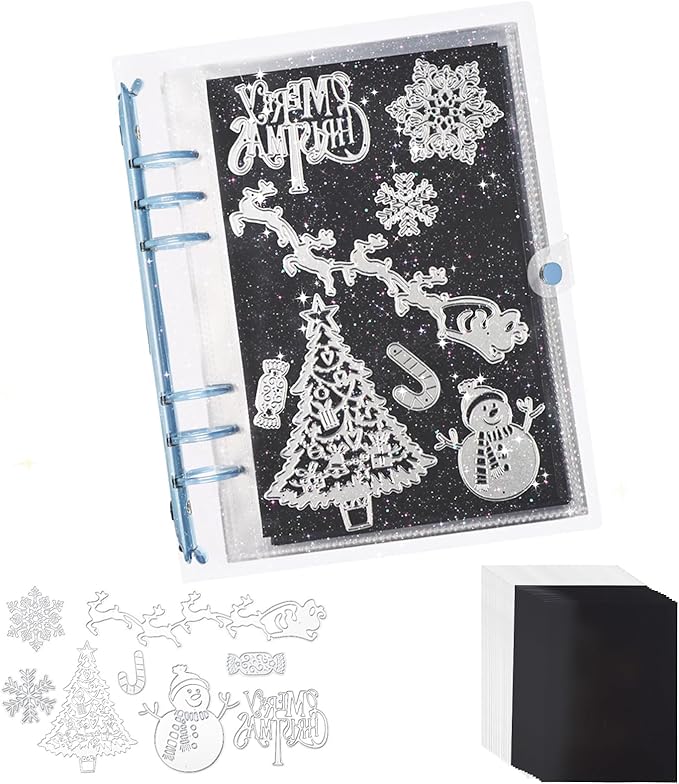 Skyrealm 40 Pcs Stamp & Die Storage Set (20 Bags + 20 Magnetic Sheets), Plus 8 Christmas Cutting Dies for DIY Card Making and Scrapbooking
