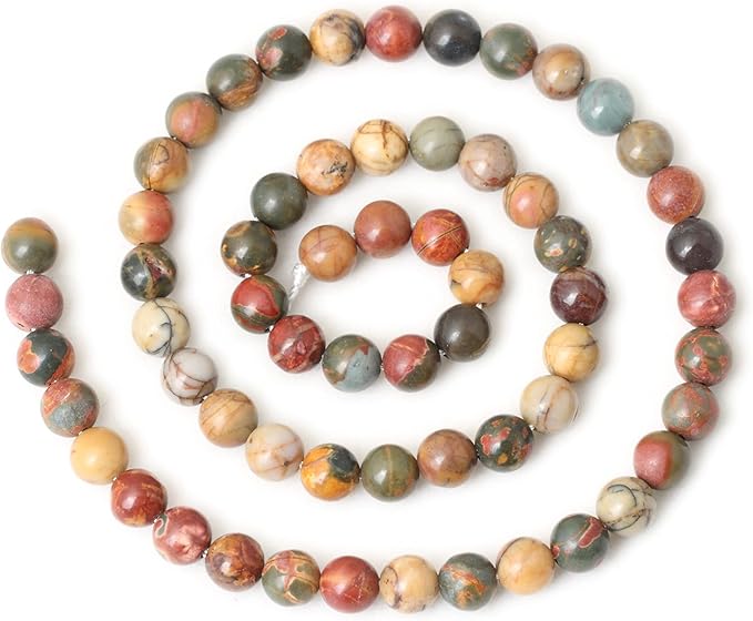 60PCS 6mm Natural Picasso Jasper Gemstone Round Loose Beads for Jewelry Making 1 Strand 15"
