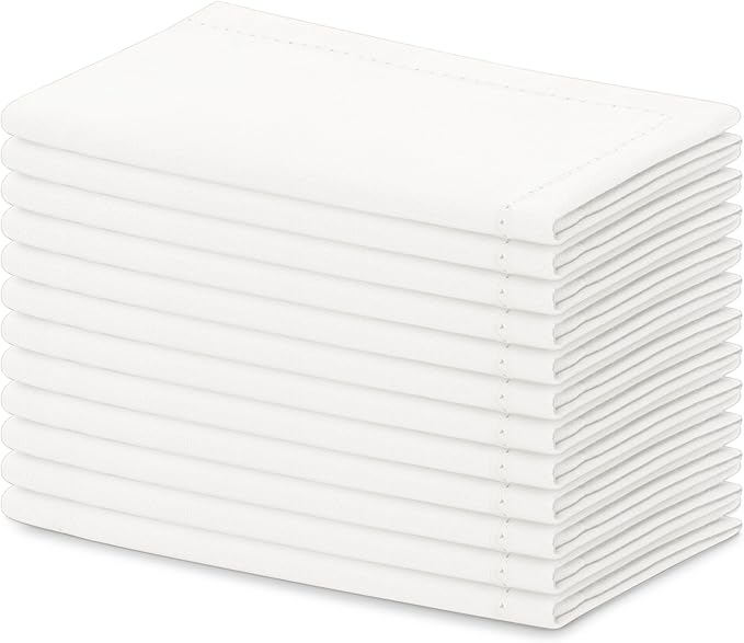 Blue Needles Solid Cloth Napkins Set of 12 White 100% Cotton Dinner Napkins 18x18 inches - Soft, Reusable, Absorbent & Washable Linen, Ideal for Christmas Events, Parties & Everyday Use