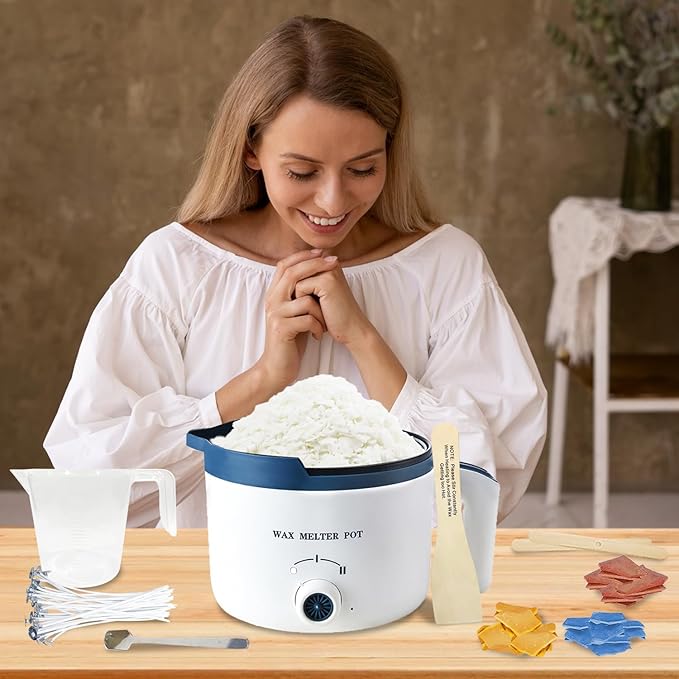 Ksedcon Wax Melting Pot for Candle Making, Electric Wax Melter with Pour Spout,Candle Making Supplies Includes Pouring Pot, Colors Dyes, Wicks, Thermometer