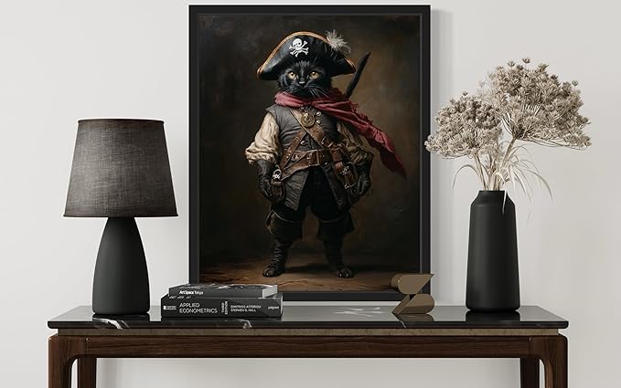 Pirate Cat Art Poster Print, Cat Kitten Painting Humor Portrait Pet Artwork Decor Gallery A8 (Pirate Cat, 8 x 10 inches, Unframed)