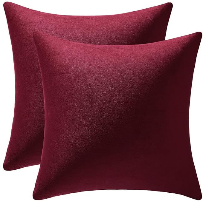 Throw Pillow Covers 18x18 Christmas Burgundy: 2 Pack Cozy Soft Velvet Square Decorative Pillow Cases for Farmhouse Home Decor