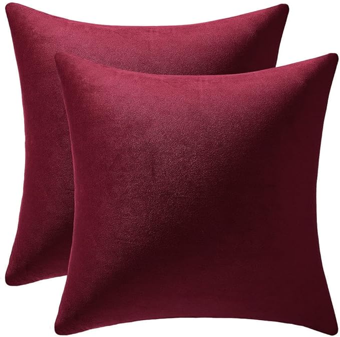 Throw Pillow Covers 16x16 Christmas Burgundy: 2 Pack Cozy Soft Velvet Square Decorative Pillow Cases for Farmhouse Home Decor