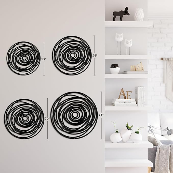 SIGNLEADER Metal Wall Art Decor Abstract Geometric Circles Minimalist Modern Abstract Wall Sculpture Hangings Home Decoration for Living Room, Bedroom, Bathroom, Kitchen, Outdoor - 18" Black