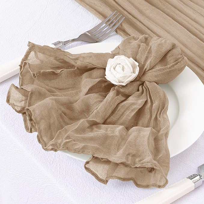 20 Pack Nude Cheesecloth Napkins Spring Cloth Napkins Set of 20 Coffee Dinner Napkins Bulk 21x21 Inches for Wedding Bridal Shower Baby Shower Valentine's Day