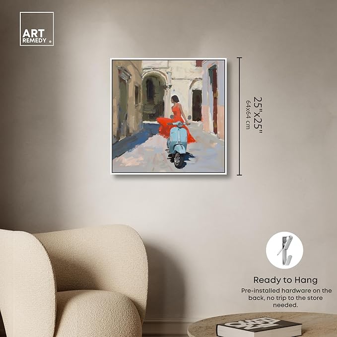 Art Remedy Venice Visits Canvas Classic Landscape Art, White Frame, 24" x 24"
