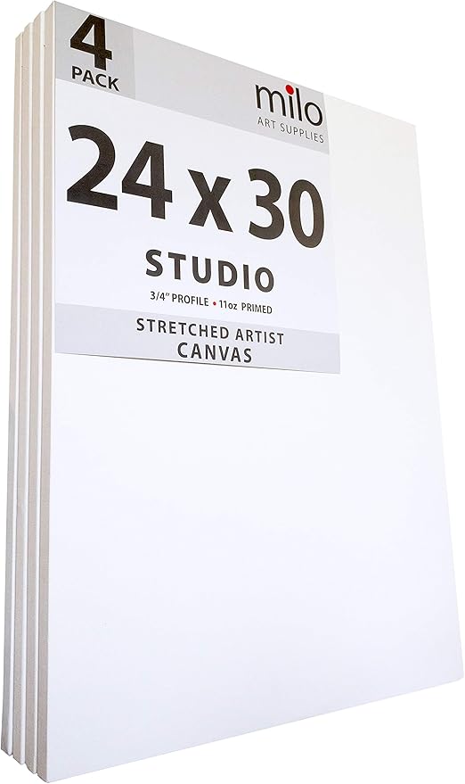 milo Pro Stretched Artist Canvas | 24x30 inch | Pack of 4 | 3/4” inch Thick Studio Profile | Ready to Paint 11 oz Primed Heavy Duty Large Canvas Art Supplies for Painting