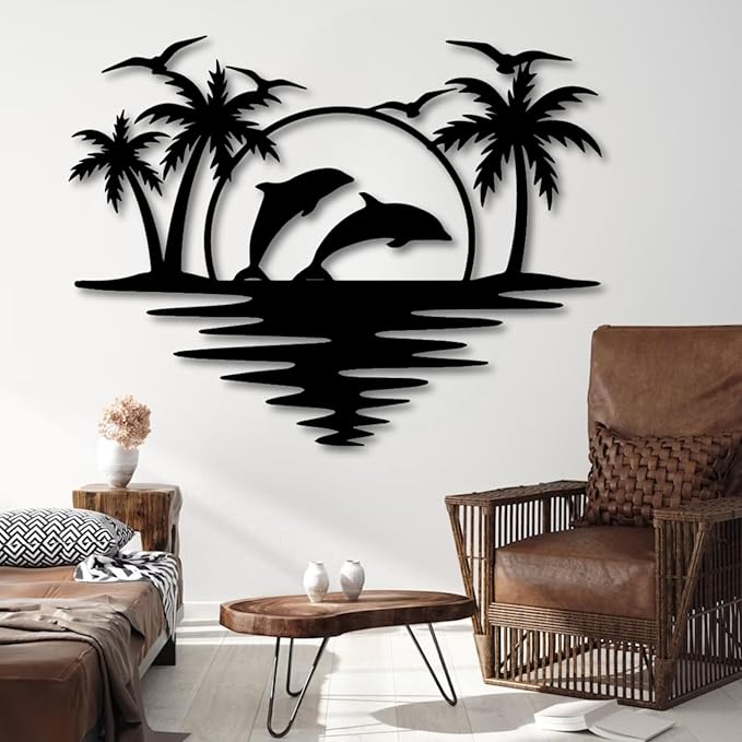 Palm Tree Metal Wall Decor,Palm Tree Outdoor Wall Art,Tropical Palm Tree Wall Decorations for Living Room,Outdoor Wall Decorations for House (24"×19",Black)