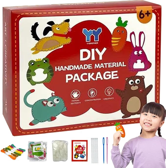 1 Set Kids Sewing Kit, Cute Stuffed Animal Felt Sewing Kit Different Felt Plushie Fun Kids Set DIY Craft Ornaments Educational Toys for Beginner Children