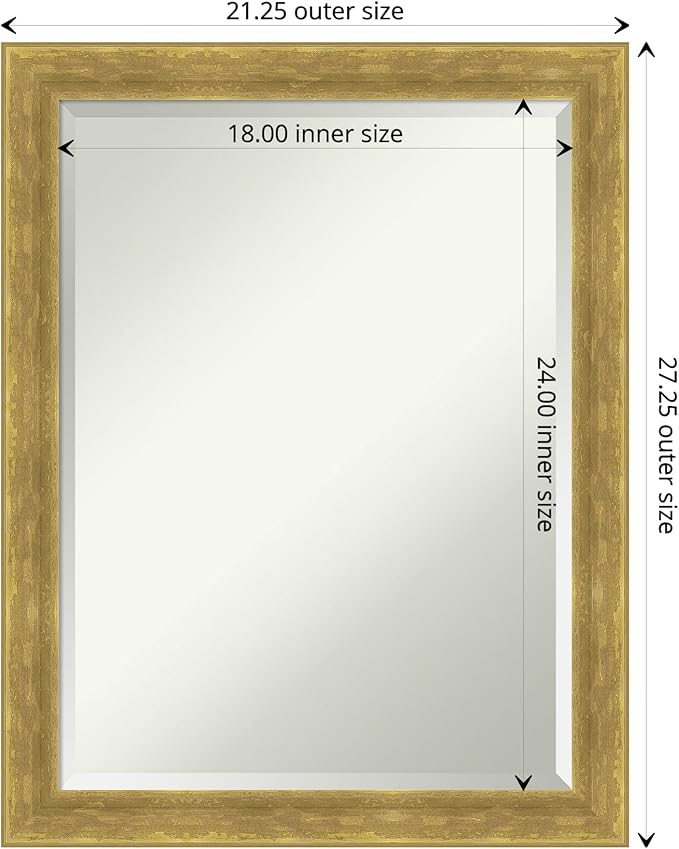 Amanti Art Gold Wall Mirror 27x21 Angled Gold Rectangle Bathroom Mirror for Wall Decor Living Room, Medium Modern Wood Frame, Hangs Horizonally and Vertically, Bathroom Decor, Beveled Edge