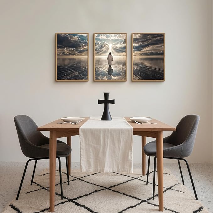HPNIUB Jesus Canvas Wall Art Set, Jesus Walking On Water Framed Wall Decor Christian Religious Modern Serenity Prayer Art Prints Artwork for Living Room,Bedroom,Farmhouse,Prayer Room-16 x24 x3