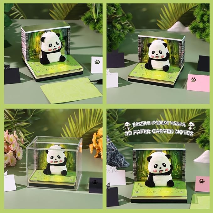 3D Calendar 2026, Panda Bamboo Forest Time Piece Calendar 2026, Daily Tear-Off Memo Pad with LED Light, Paper Carving Desktop Decoration, Unique Holiday & New Year Craft Gift