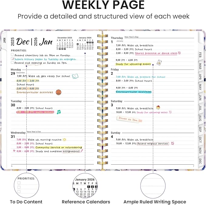 2026 Planner, Weekly and Monthly Calendar Planner for Women, Jan 2026 - Dec 2026, Hardcover Planning Agenda book with Tabs, Spiral Bound, Inner Pocket, Perfect for School Office Supplies, 8.5" x 11" - Purple Blocks