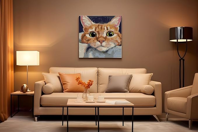 JYXSJYYD Paint by Numbers Kit for Adults Beginner,Ginger Cat Easy Paint by Number Kits Canvas Without Framed,Cute Cat DIY Acrylic Oil Painting Adults Paint by Numbers Kits for Home Decor 16x16 Inch