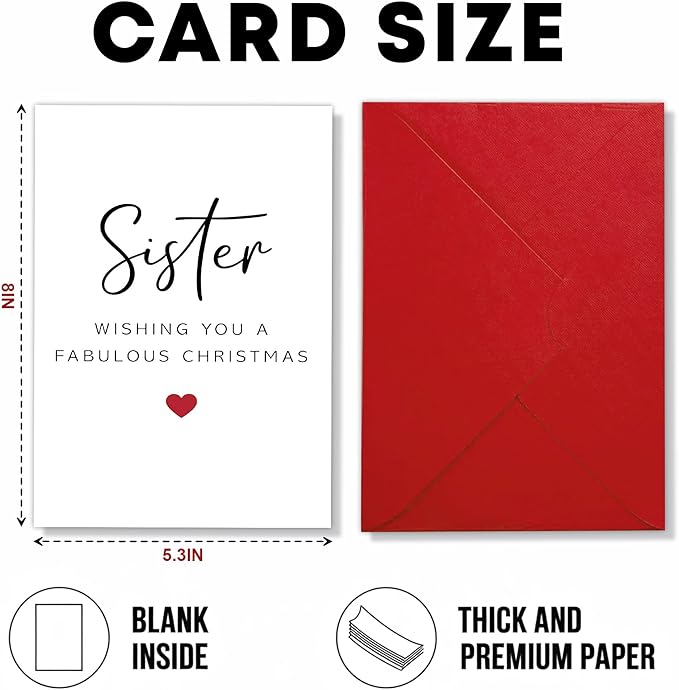 (5.3x8in) Sister Wishing You a Fabulous Christmas Card with Envelope, Elegant Minimal Design, Sweet Holiday Greeting for Sisters, Thoughtful Festive Gift for Family and Loved Ones (Xmas 33)