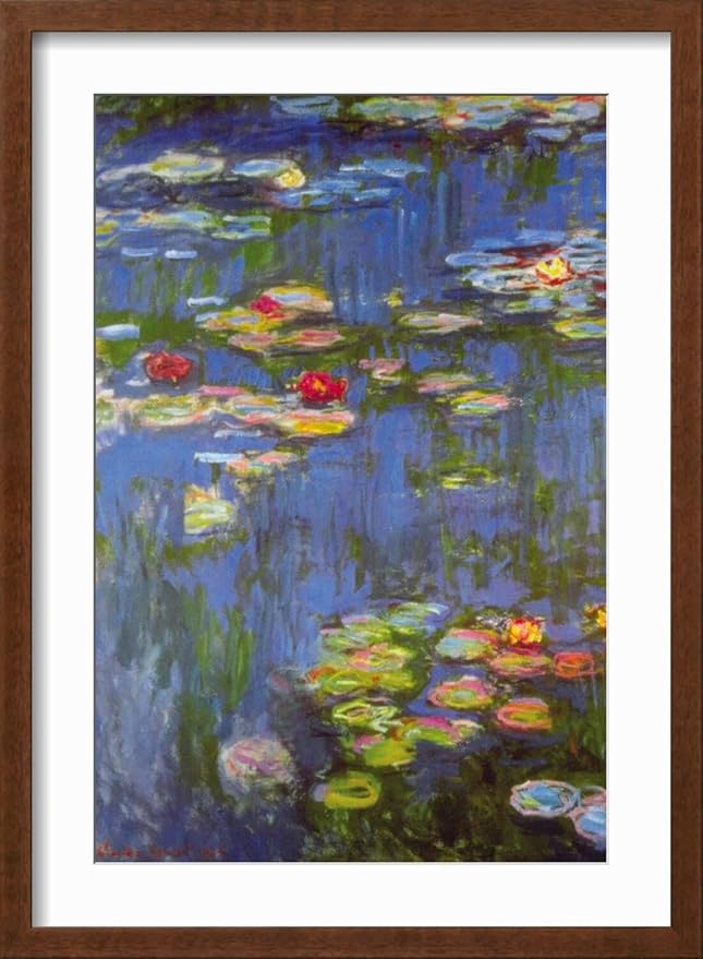 ART.COM Wall Art Print Water Lilies No. 3 on Brown Frame by Claude Monet, 17" x 23"