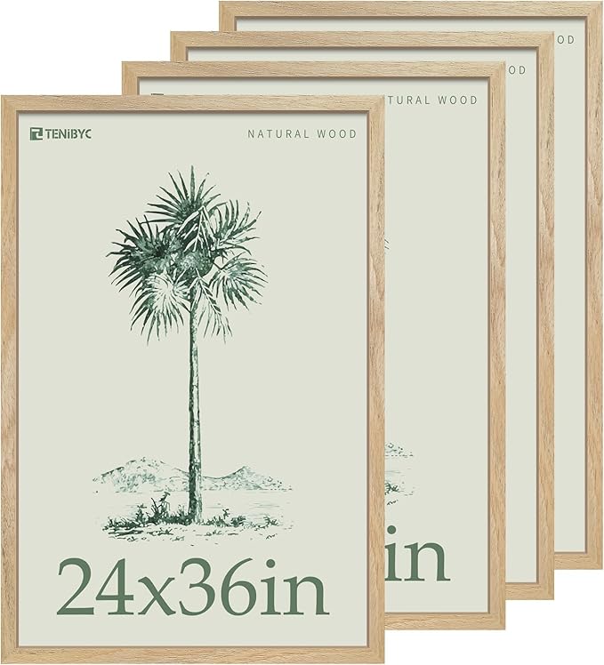 Picture Frame 4 Pack - Solid Wood Poster Photo Frame - Woodgrain Series - Room, Office, Gallery, Studio Display - Wall Hanging