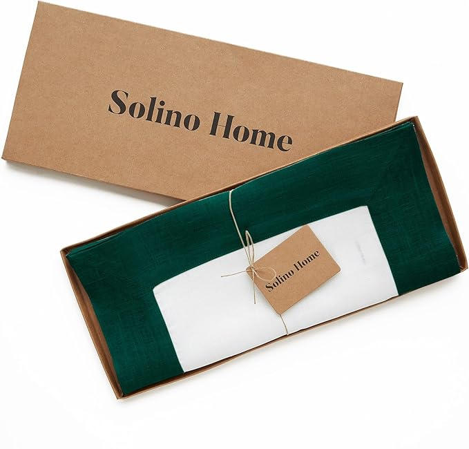 Solino Home Linen Table Runner 48 Inches - 100% Pure Linen Rainforest and White Small Table Runner 14 x 48 Inch Ideal for Dresser and Coffee Tables - Contempo - Winter, St Patricks Day