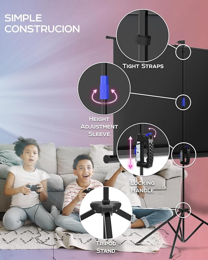 Projector Screen with Stand 60 inch - Indoor and Outdoor Projection Screen for Movie or Office Presentation - 16:9 HD Premium Wrinkle-Free Tripod Screen for Projector with Carry Bag and Tight Straps