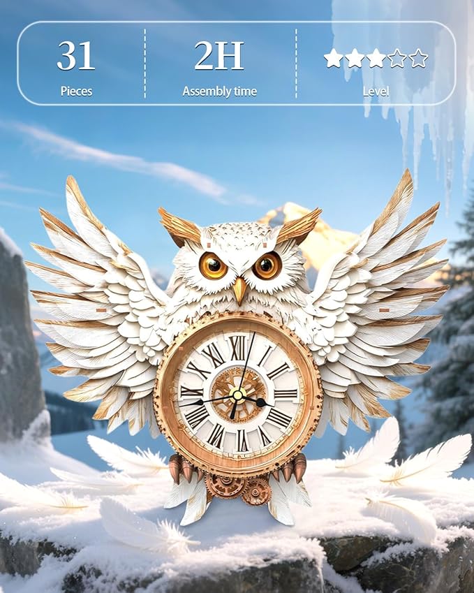 3D Wooden Puzzles for Adults,Snowy Owl DIY Clock Kit with Pendulum Idea,Beginner 3D Puzzles Model Kit Crafts - Hobbies Birthday Christmas Day Gift for Teens Adults