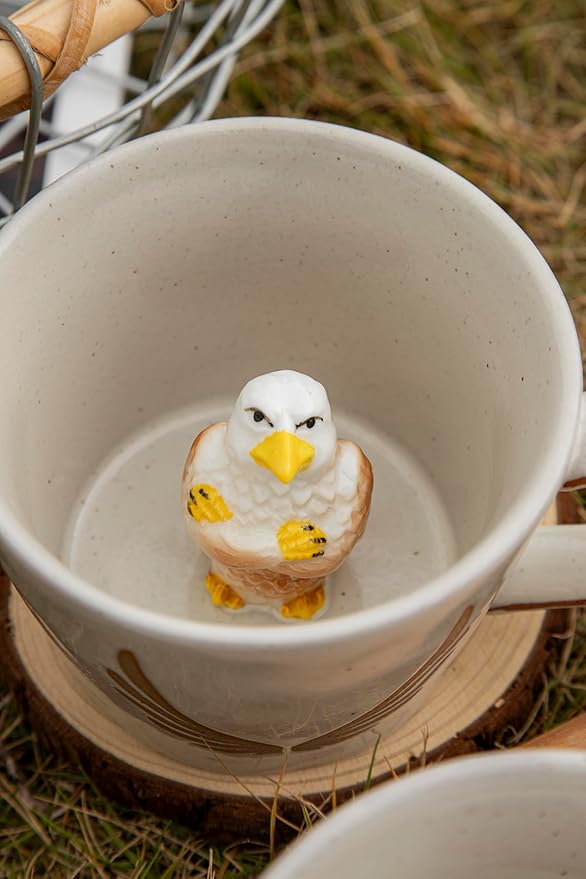 DIHOclub Eagle Coffee Cup Ceramic 3D Wild Animal Inside Mug,Cute Cartoon Handmade Figurine Mugs,Holiday and Birthday Gift for Coffee Milk Tea Lovers,12 OZ(Grey Eagle)