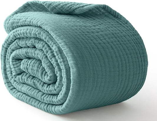 100% Cotton Muslin Blanket Twin 60" x 80", Breathable and Lightweight Cotton Twin Blankets for Couch, Soft Cooling Summer Gauze Blanket for Adults All Season, Teal Blue