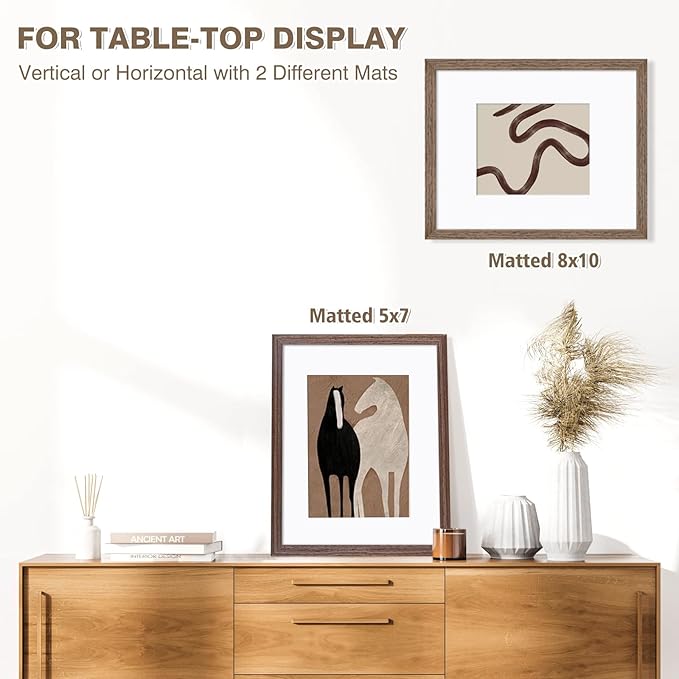 KINLINK 11x14 Picture Frame Brown Wood, Solid Wood Frames with Acrylic Plexiglass for Pictures 5x7/8x10 with Mat or 11x14 without Mat, Tabletop and Wall Display, Set of 4