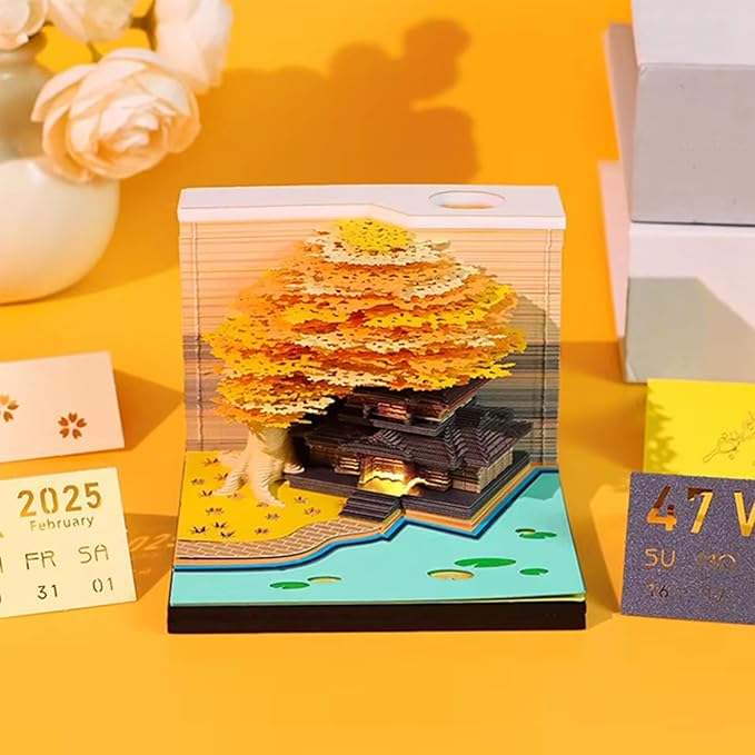 Time Piece Calendar 2026,3D Tree Tear-Away Memo Pad Creative Desk Calendars,3D Notepad Paper Carving Art Sticky Notes,3D Calendar 2026 Suitable for Room and Office Desktop Decoration