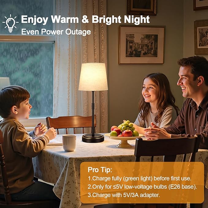 Cordless Table Lamps Set of 2 – Battery Operated Lamp with 7500mAh Rechargeable Battery, Stepless Dimmable Oil-Rubbed Bronze Lamp, Wireless Lamps for Dining Room, Nightstand & Patio (Bulbs Included)