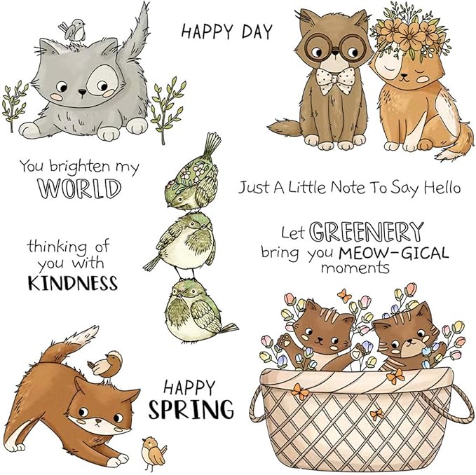 Cat Bird Basket Stamps and Cutting Dies for Card Making DIY Transparent Silicone Clear Stamp and Metal Die Cuts Sets for Scrapbooking Paper Greeting Cards Decor Seals Craft Supplies