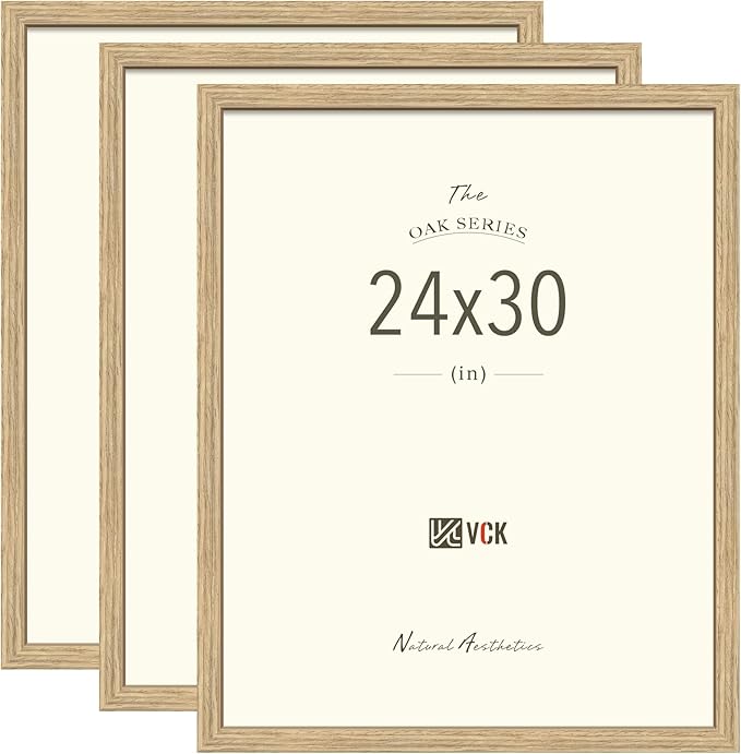 VCK 24x30 Poster Frame Set of 3 - Oak, Natural Solid Wood Picture Frames, Wall Hanging