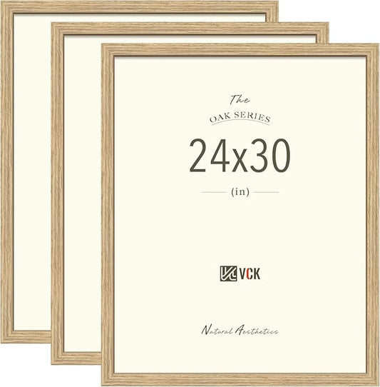 VCK 24x30 Poster Frame Set of 3 - Oak, Natural Solid Wood Picture Frames, Wall Hanging