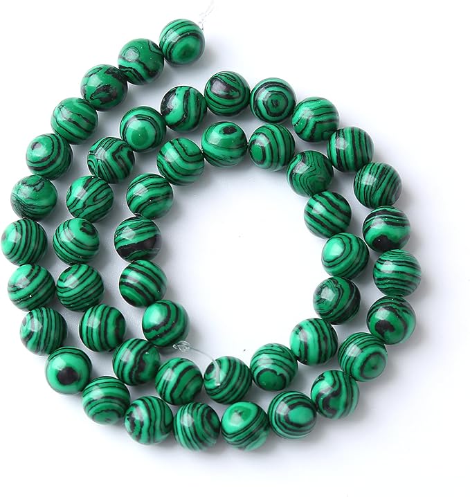 90pcs 8mm Synthetic Green Malachite Beads Natural Stone Round Loose Spacer Beads for Jewelry Making DIY Necklaces Bracelets 2 Strand 32"