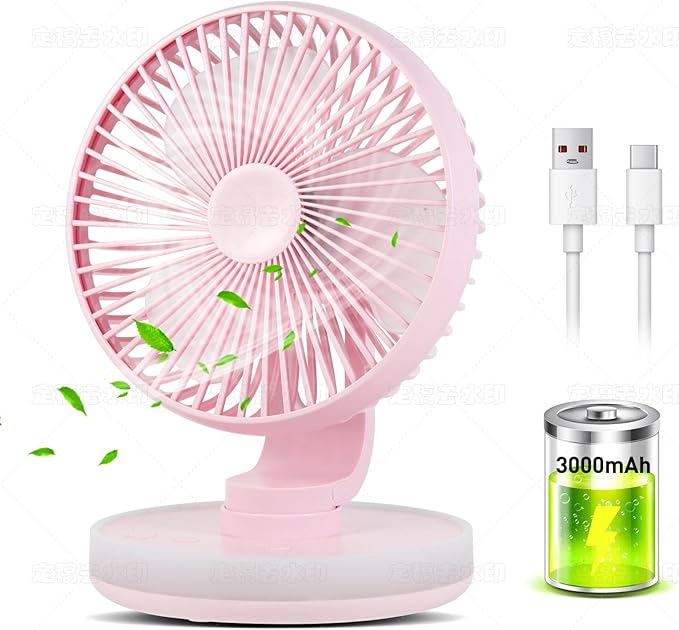 Small Desk Fan With Night Light, Auto Oscillating Table Fan With 3000mAh Rechargeable Battery, USB Personal Fan With 4 Speeds Wind, Adjustable Fan For Home, Office Bedroom, Camping (pink)
