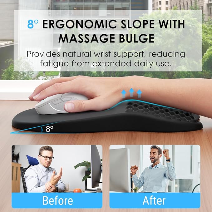 MROCO Ergonomic Mouse Pad with Wrist Support, Wrist Rest Mousepads for Carpal Tunnel Pain Relief, Memory Foam Pad with Massage Bulge and Non-Slip Base for Office, Home, Black