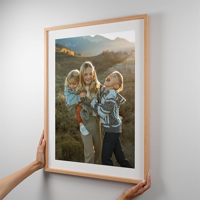 Mixtiles Official Custom Photo Tiles - Magnetic Wall Frames - Adhesive Sticker, no Nails - Personalized Printed Photos - Various Sizes and Frames - 20x27-1-Tile - Border Oak