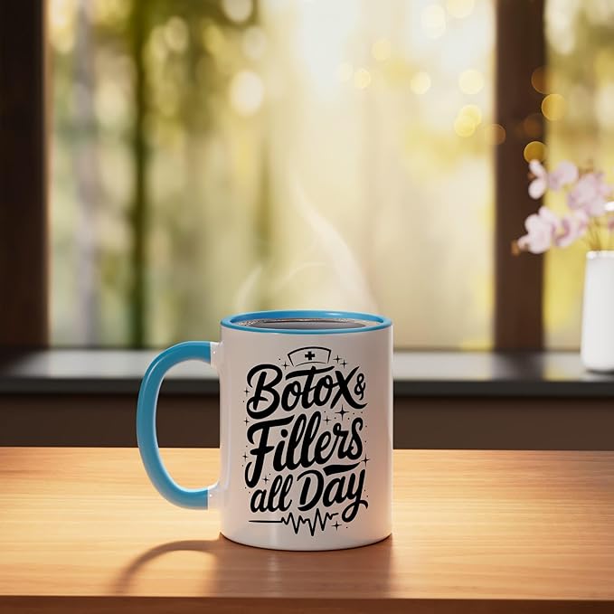 Botox Nurse Injector Design for Aesthetic Cosmetic Nursing Ceramic Mug, Blue/White