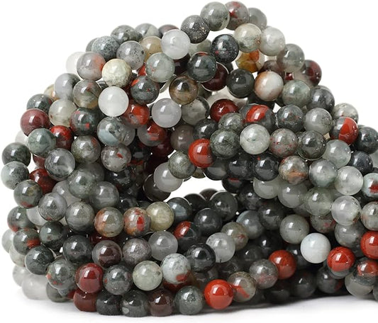 60PCS 6mm Natural African Bloodstone Gemstone Smooth Surface Round Loose Beads for Jewelry Making 1 String 15 Inches