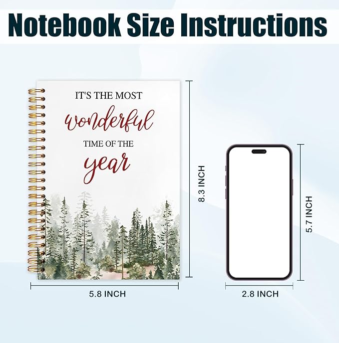 Forest Christmas Spiral Notebook, Christmas Winter Journal for School Office Supplies, Pine Tree Xmas Holiday Hardcover Journal 5.5x8.3 Inch