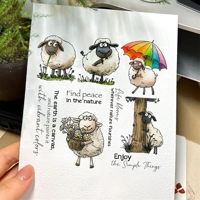 Sheep Eating Grass Stamps and Cutting Dies for Card Making DIY Transparent Silicone Clear Stamp and Metal Die Cuts Sets for Scrapbooking Paper Greeting Cards Decor Seals Craft Supplies