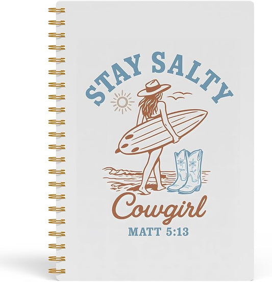 Christian Coastal Cowgirl Notebook, Western Surfing Cowgirl Journal, Summer Coastal Beach Journal for Writing, Matthew 5:13 Bible Verse Spiral Notebook, 5.5x8.3 Inch 559