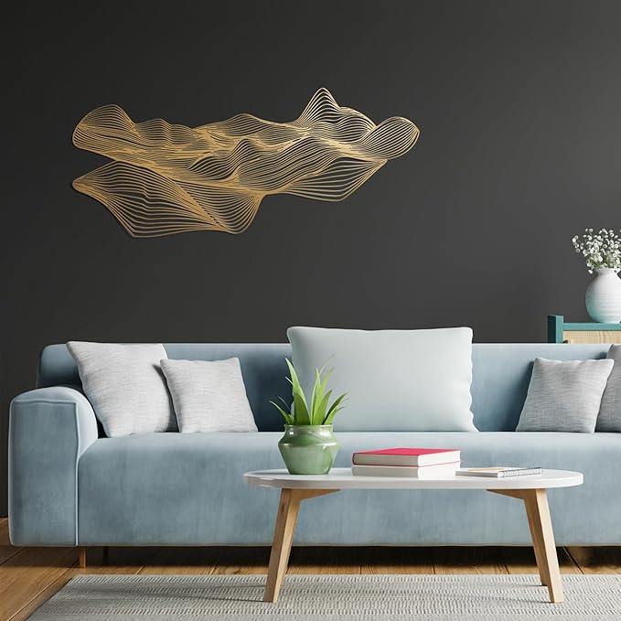 NEODECO Sand Dune Metal Wall Art - Minimalist & Desert Nature Decor, Abstract Line Art - Bedroom & Office Decor, Housewarming Gift - Large Wall Art (Black, Medium)