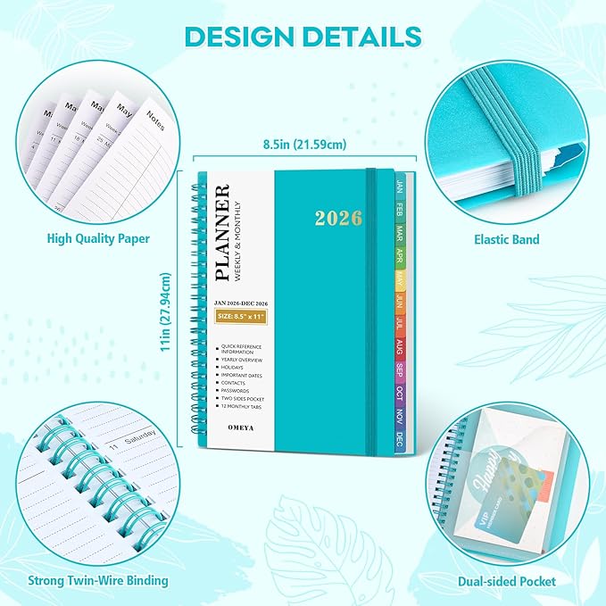 2026 Planner – 2026 Planner Weekly and Monthly: Jan. 2026 - Dec. 2026, 8.5" x 11", 2026 Calendar Planner with Monthly Tabs, Flexible Cover, Thick Paper, Inner Pocket for School Office Supplies
