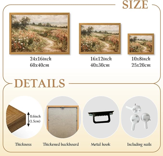 LLEEMPI Vintage Wildflower Wall Art, Country Botanical Wall Decor, Floral Meadow Nature Canvas Painting, Rustic Farmhouse Poster Print for Living Room Bedroom Bathroom Office Wood Framed 12x16 Inch