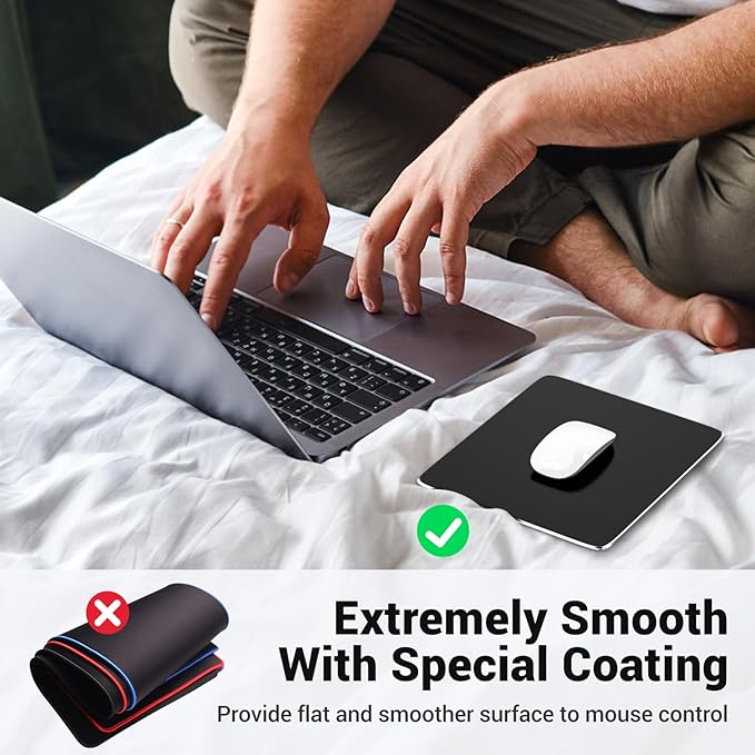 HONKID Hard Metal Mouse Pad for Desk, Aluminum Solid Mouse Pad for Magic Mouse and Pro/Air with Stable Rubber Base, Firm Mousepad for Travel and Home Office (Black)