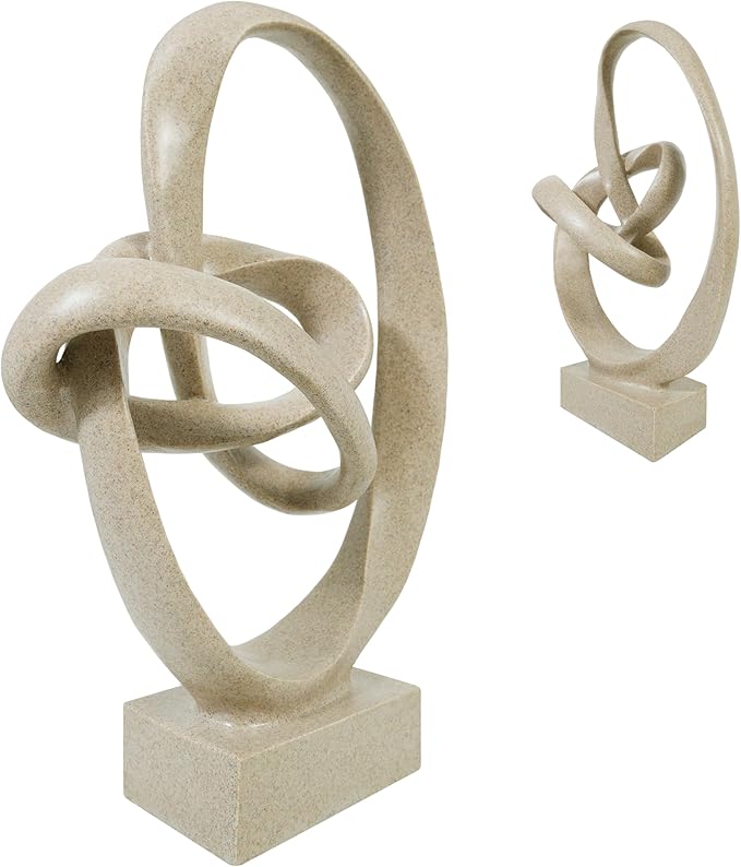 Cozy Villa Knot Sculptures, Modern Coffee Table Statues, Abstract Center Piece for Home Office, Dining Living Room Desk Decor, Bookends, 15.5 x 10.5 inch, Sandstone